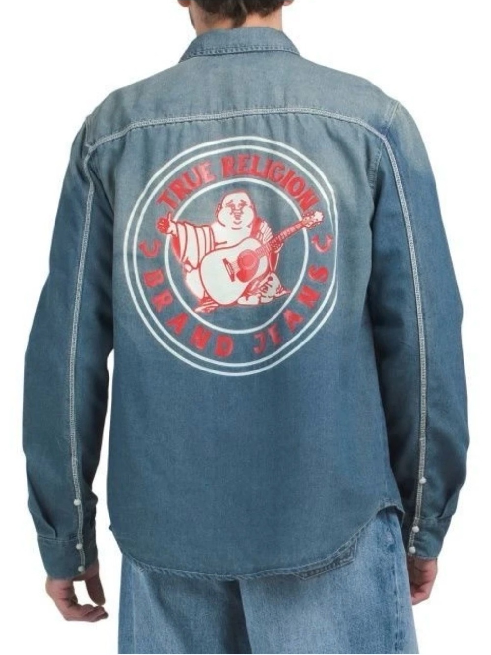 True Religion Buddha Chambray Denim Shirt Medium Cozy Fireside Wash S